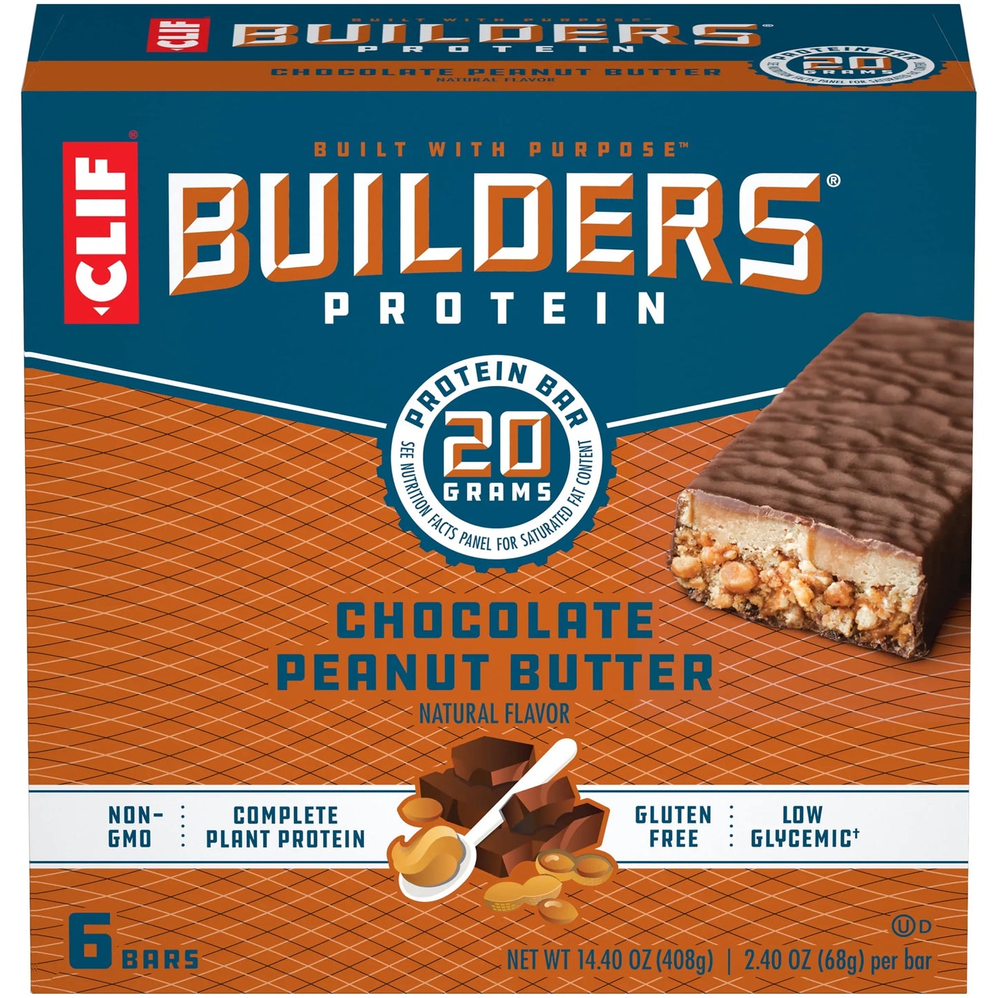Clif Bar Builder's Protein Bar Chocolate Peanut Butter (1 pack, 2.4 oz) single serve office snack
