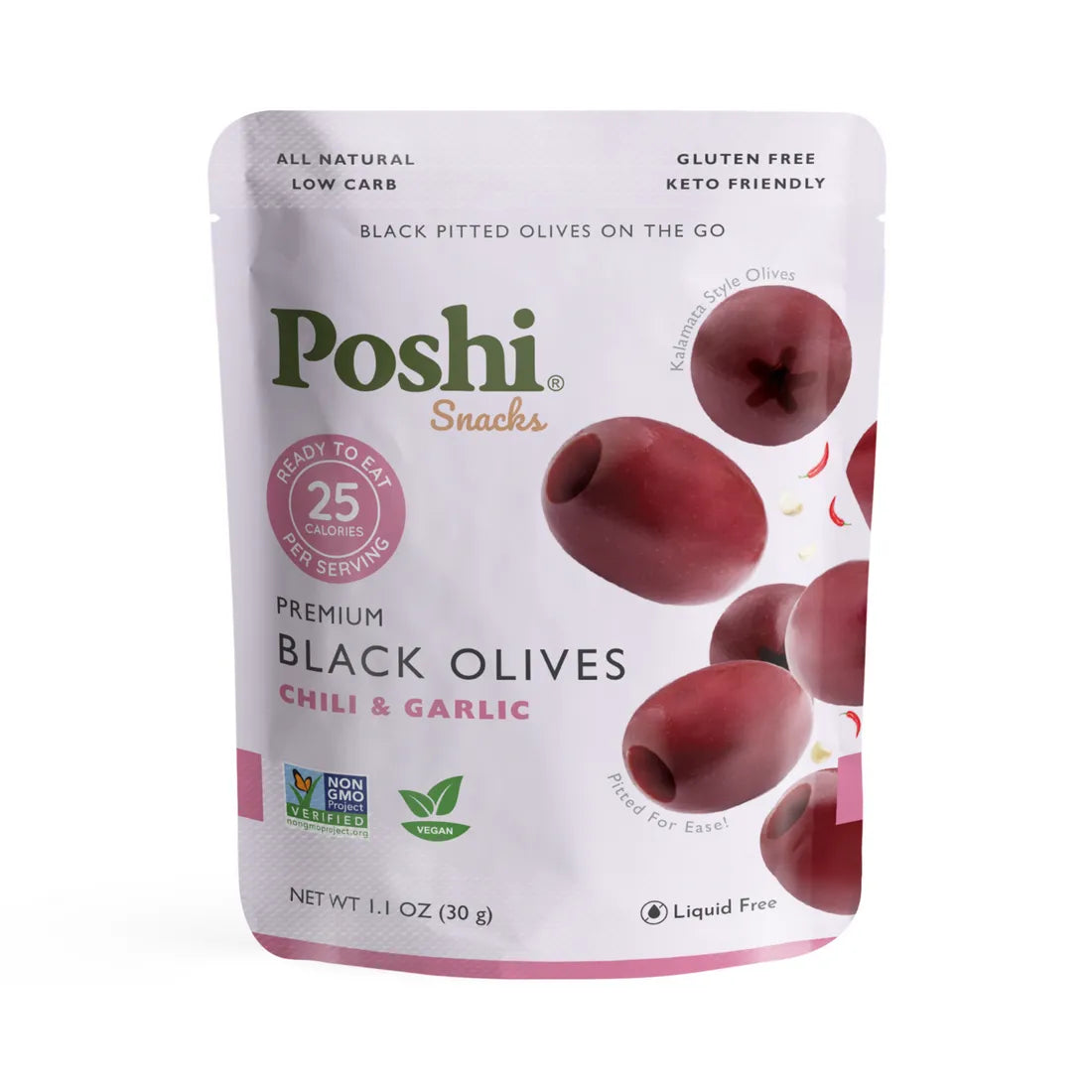 Poshi Chili & Garlic Olives (10 ct, 1 oz) single serve office snack