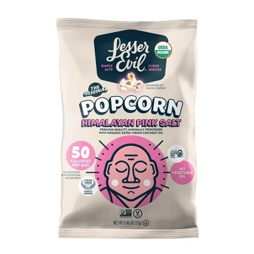 Lesser Evil Buddha Bowl Popcorn Pink Himalaya Sea Salt (10 ct, 0.46 oz) single serve office snack