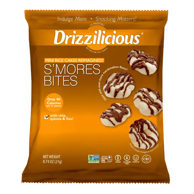 Drizzilicious Mini Rice Cakes S'mores Bites (10 ct, 0.74 oz) single serve office snack