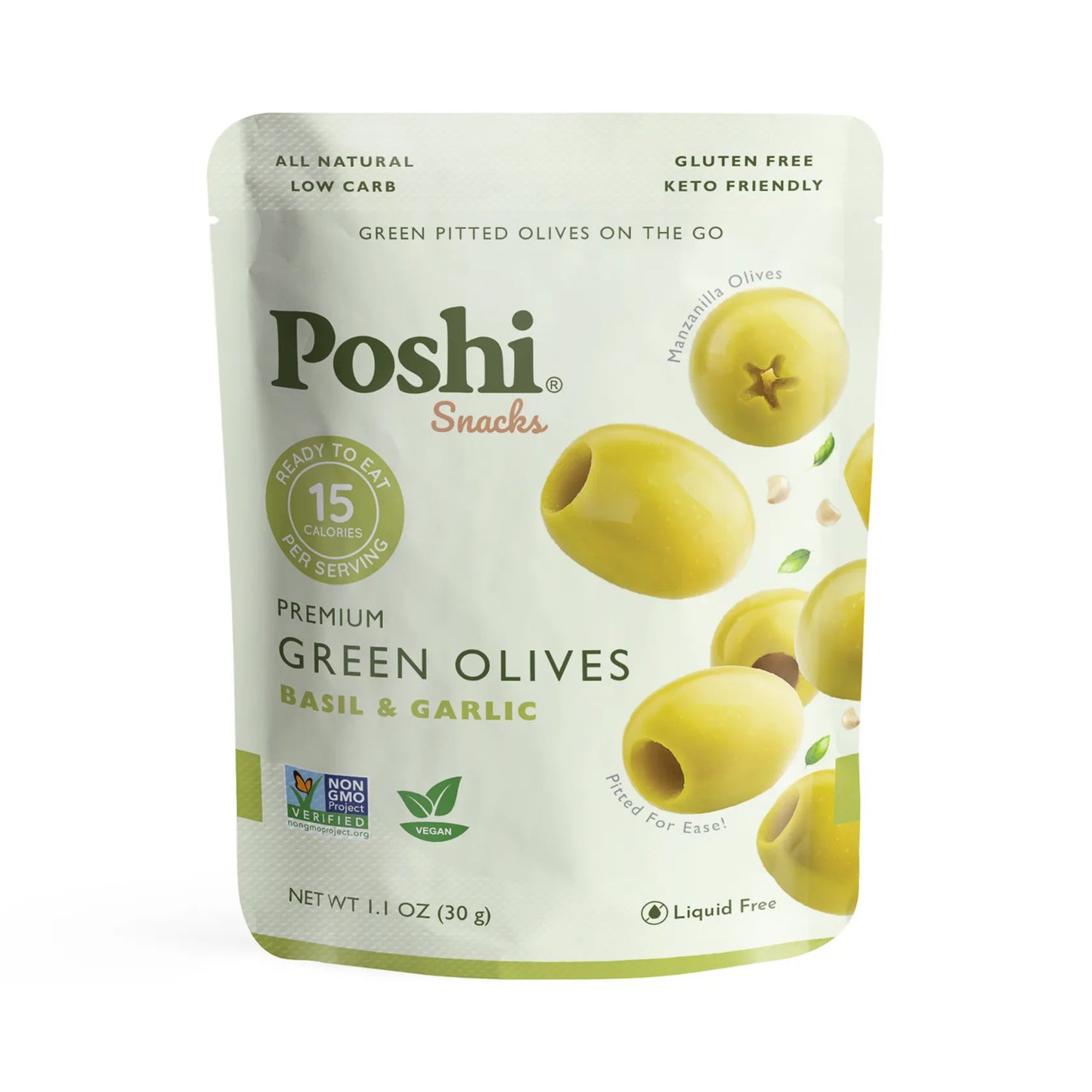 Poshi Basil & Garlic Olives (10 ct, 1 oz) single serve office snack