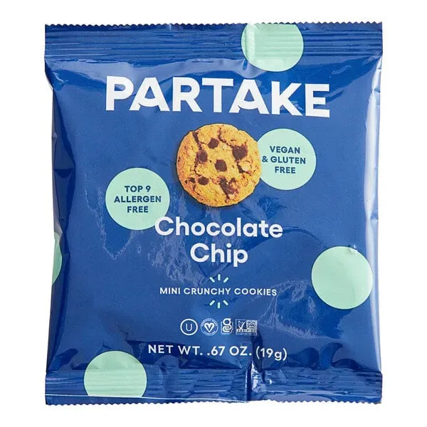 Partake Crunchy Chocolate Chip Cookies (10 ct, 1 oz) single serve office snack