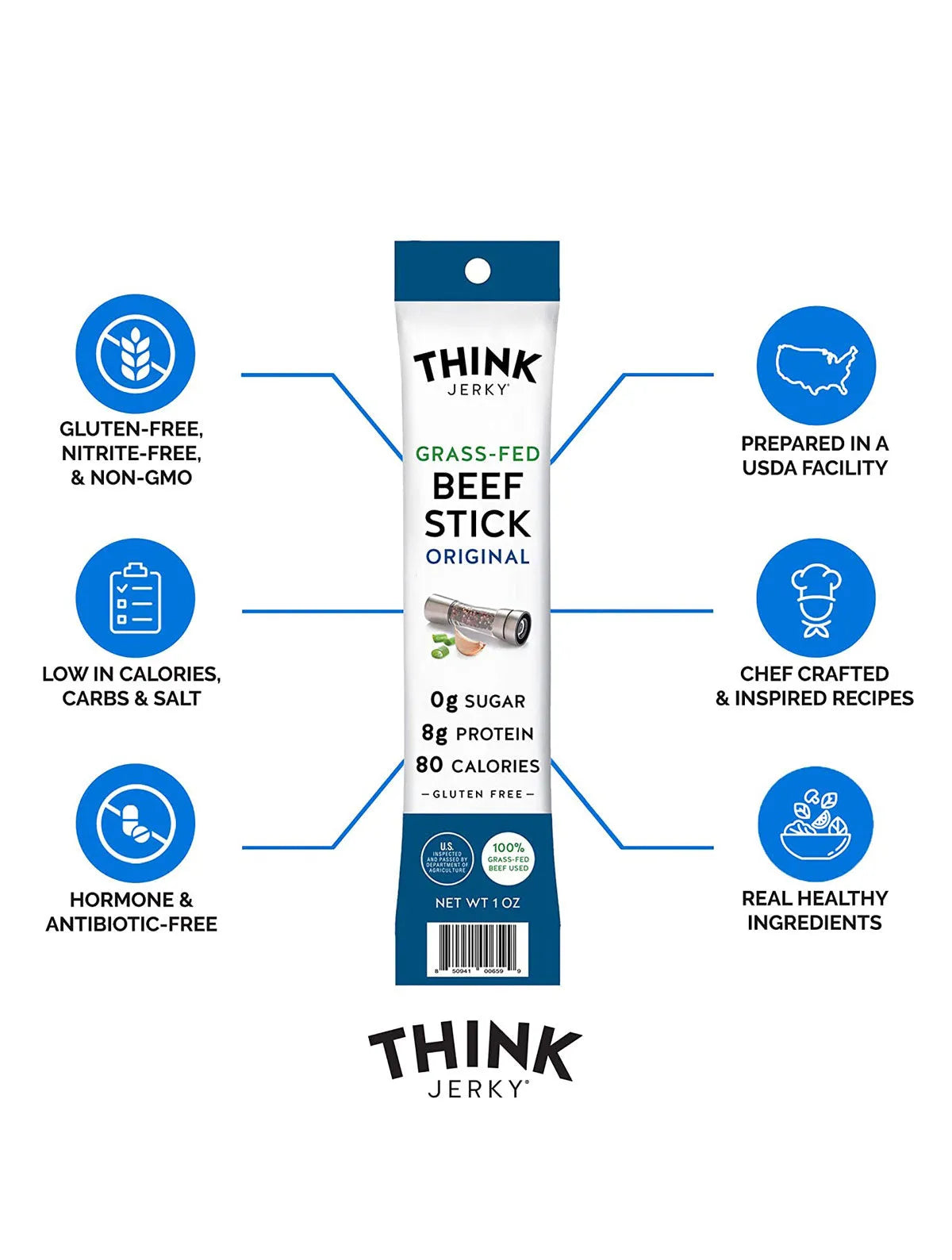Think Jerky Grass-Fed Beef Mini Stick Original (1o ct, 0.5 oz) single serve office snack