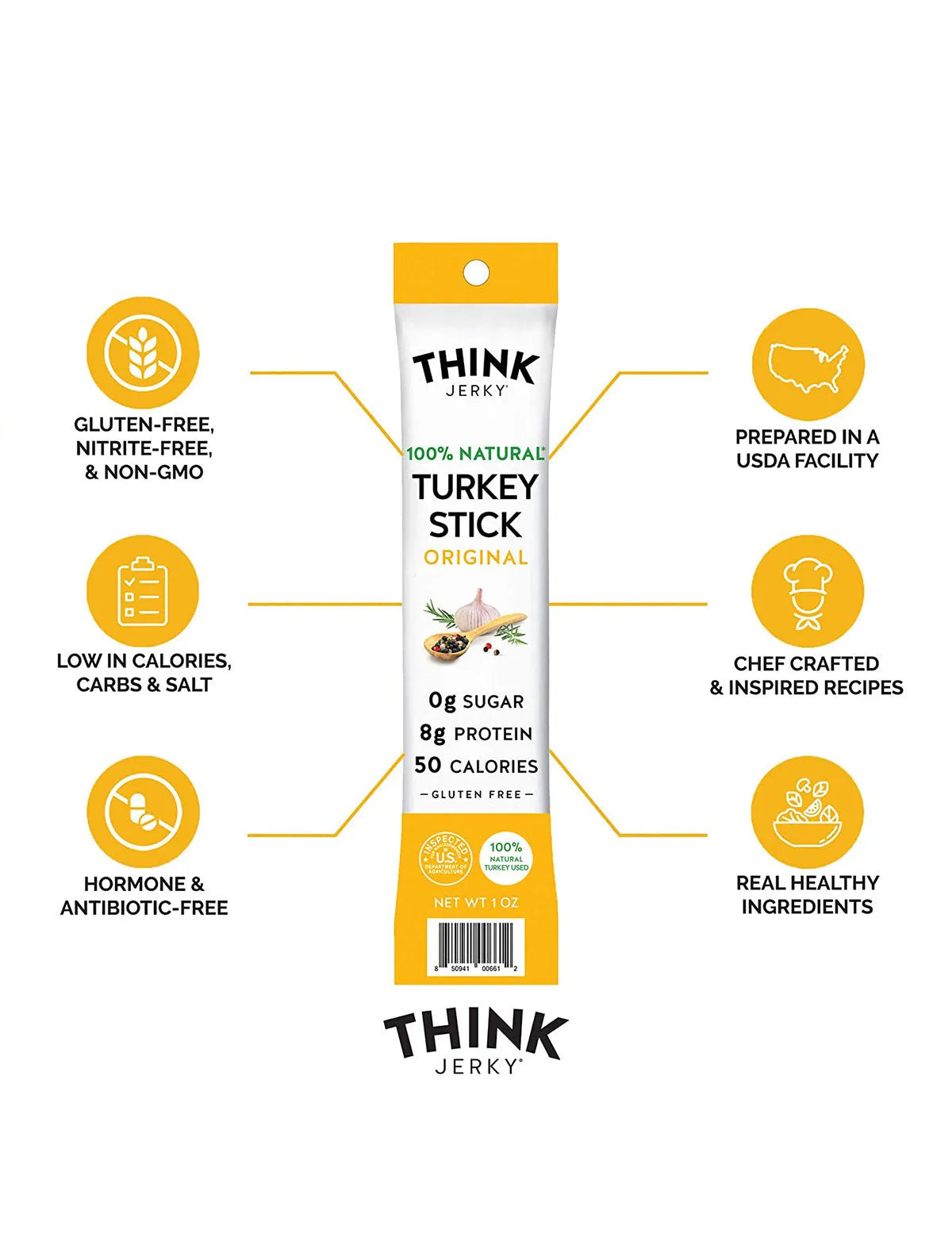 Think Jerky Free-Range Turkey Mini Stick Original (10 ct, 0.5 oz) single serve office snack