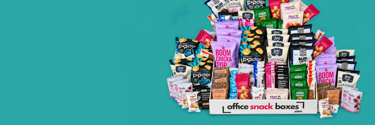 Variety of sealed snacks suitable for a veterinary clinic staff break room